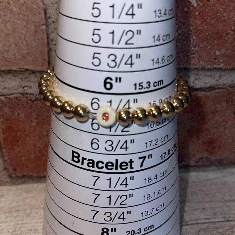 NIB SugarFix By BaubleBar Stretch Bracelet “S” Initial With Gold Tone Beads. - Picture 7 of 9